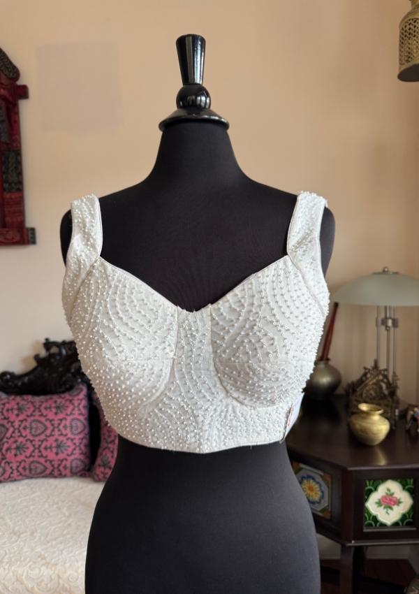 White Pearl Embroidered Party Blouse